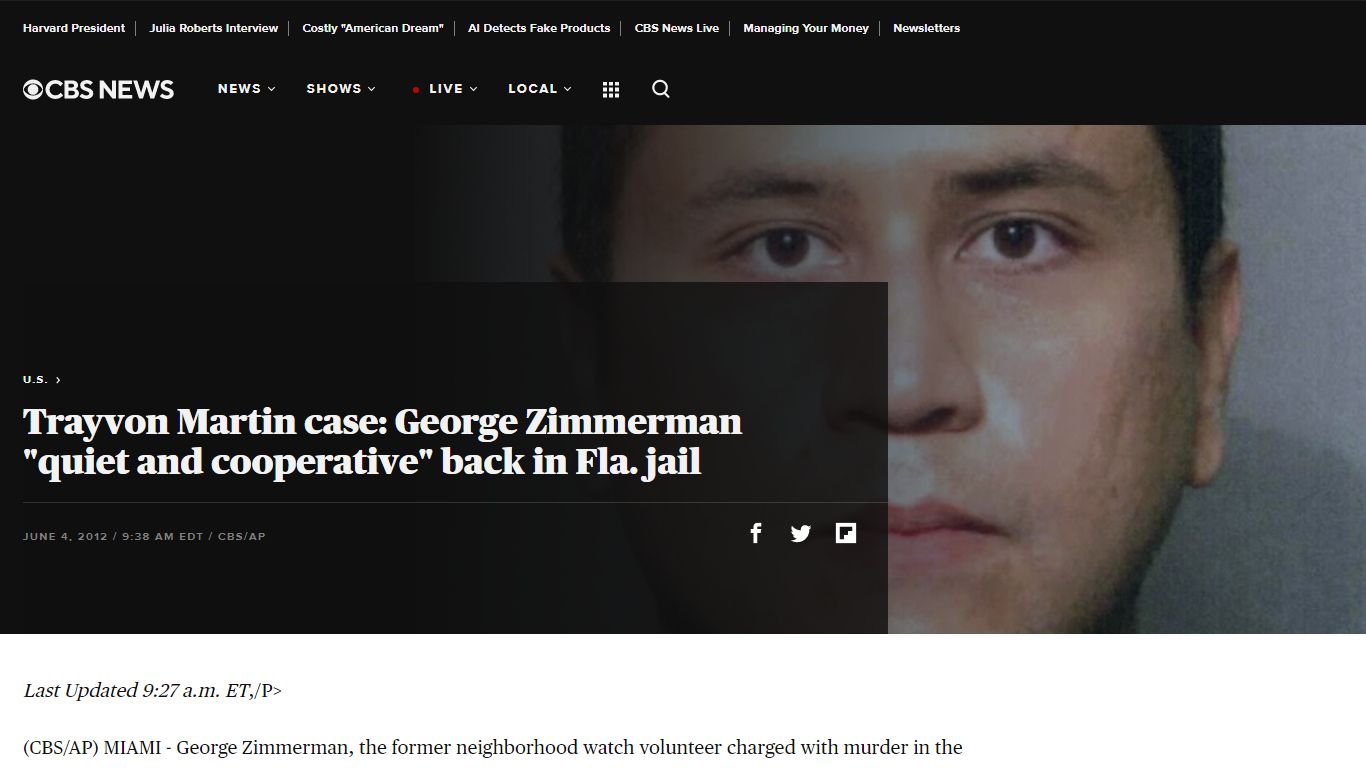 Trayvon Martin case: George Zimmerman "quiet and cooperative" back in ...