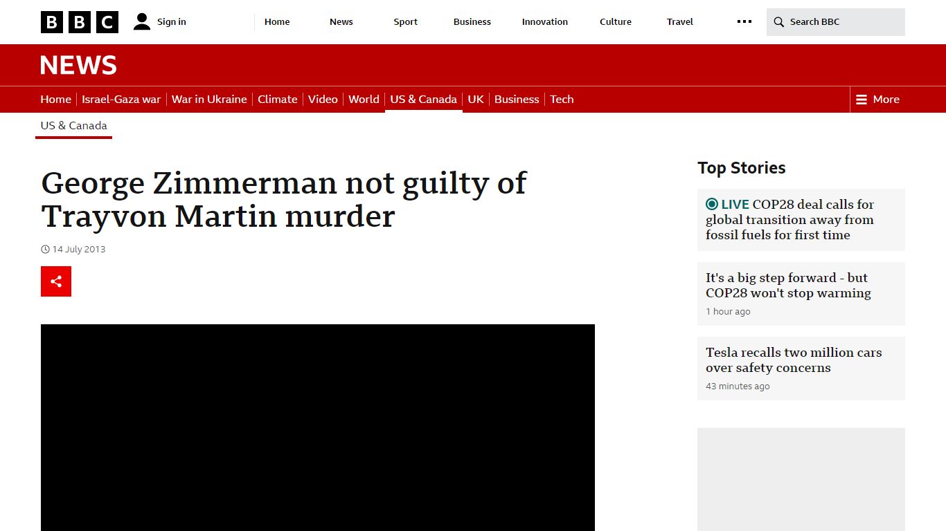 George Zimmerman not guilty of Trayvon Martin murder - BBC News