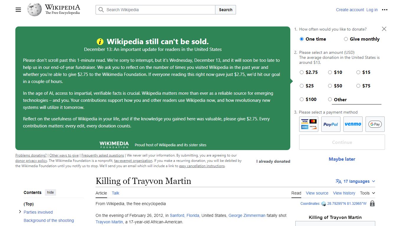 Killing of Trayvon Martin - Wikipedia